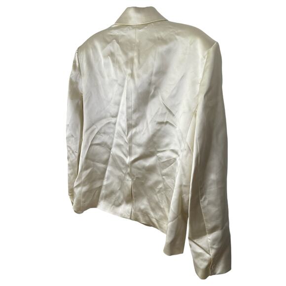 Helsa Heavy Satin Double Breasted Blazer Jacket Career Shoulder Pads Bone M - Picture 10 of 11